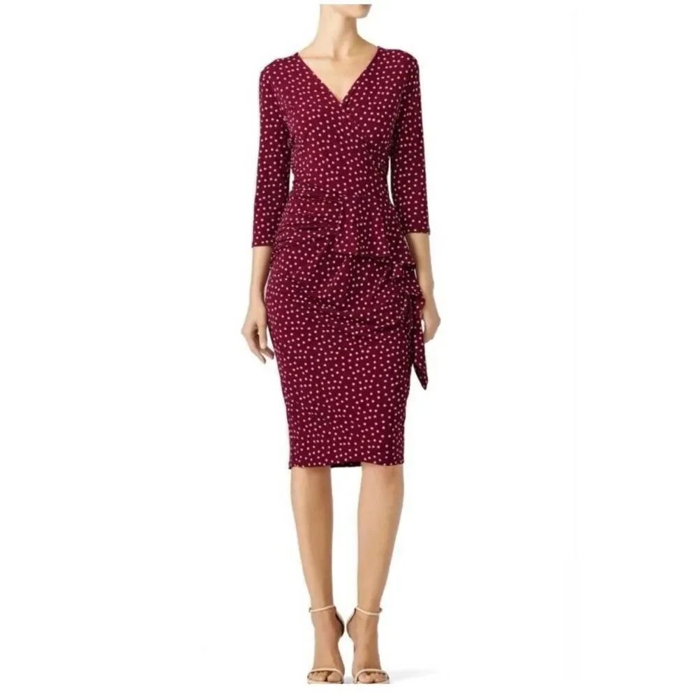 Leota Purple Pink V Neck 3/4 Sleeve Knee Length Sheath Dress Medium